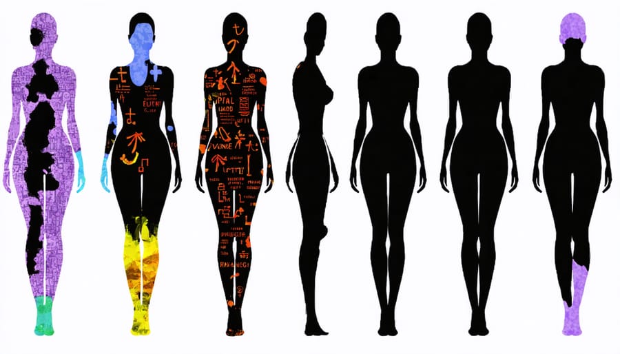 Diverse body forms with medical symbols overlay, signifying health issues within the LGBTQ+ community