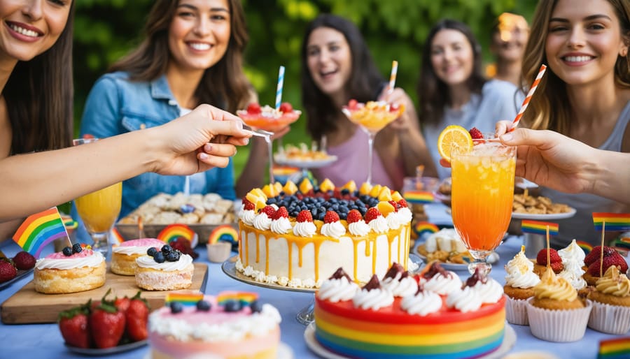 People at an LGBTQ+ gathering engaging and enjoying freeze dried candies